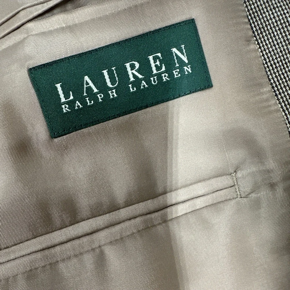 Lauren Ralph Lauren Men's 46L Houndstooth Silk‎ Wool Blend Blazer Tan Sport Coat